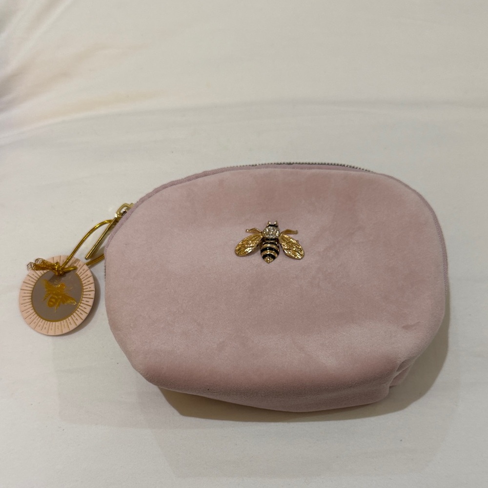 Pink Suede Bee Embellished Pouch